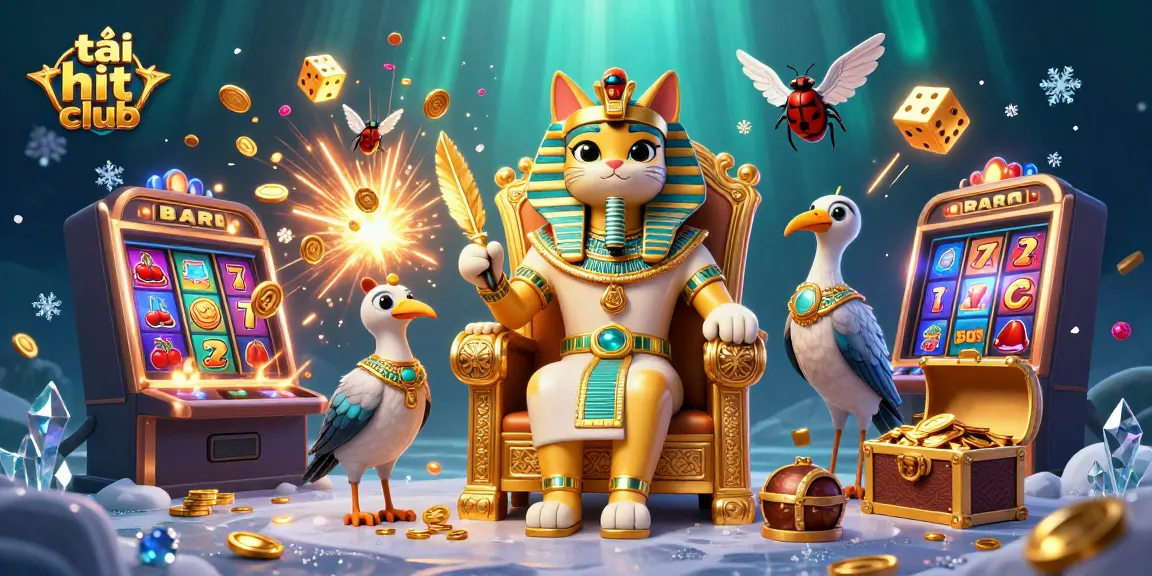Experience the thrill of tải hit club with our vibrant online casino scene featuring a pharaoh cat and a jackpot explosion.