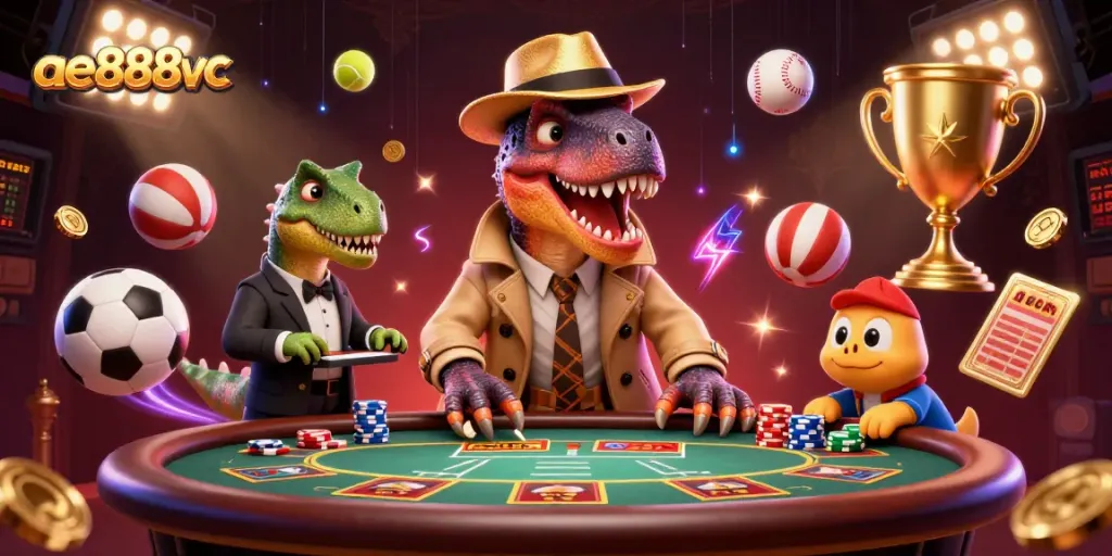 Betting action at ae888vc's virtual casino with characters engaging in blackjack gameplay.