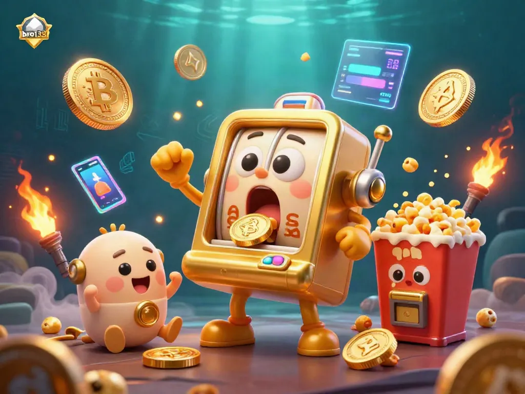 Spin to win with bro138's thrilling jackpot scene featuring a golden slot machine and cheering companions.
