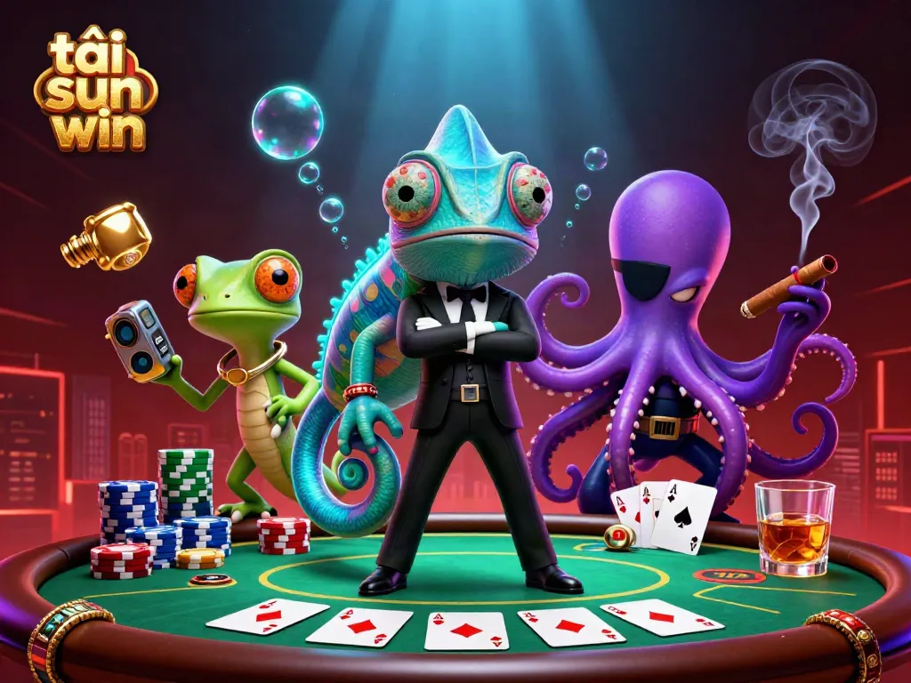 Experience exciting gameplay with tải sun win featuring a dynamic gaming scene of 3D characters and casino elements.