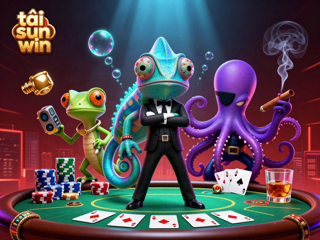 Experience exciting gameplay with tải sun win featuring a dynamic gaming scene of 3D characters and casino elements.