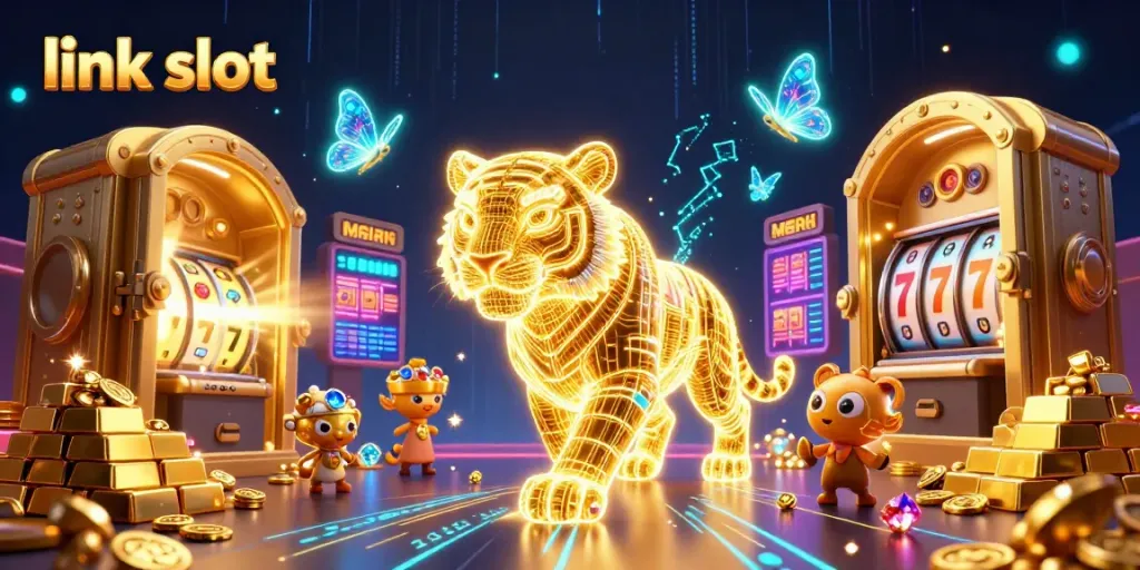 Experience the thrill of link slot games with vibrant visuals of jackpots and golden treasures.