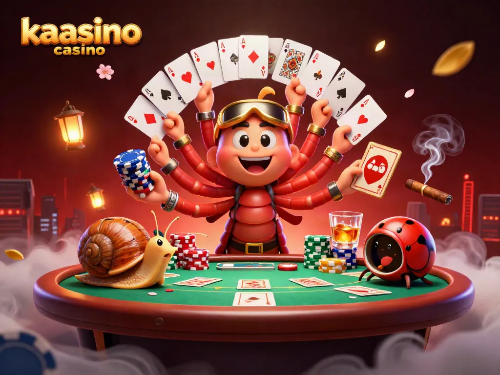 Kaasino casino engaging players with a dynamic scene of a millipede dealer and animated high-roller action.