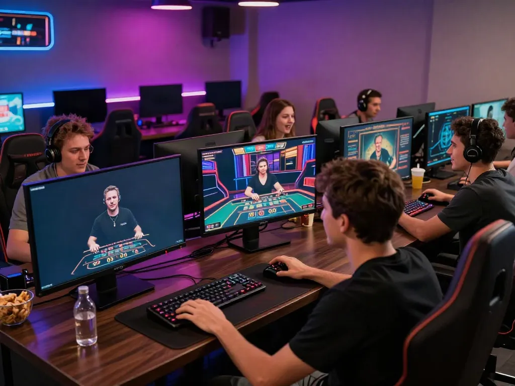 Friends enjoying an exciting man88 online gaming session in a vibrant lounge.