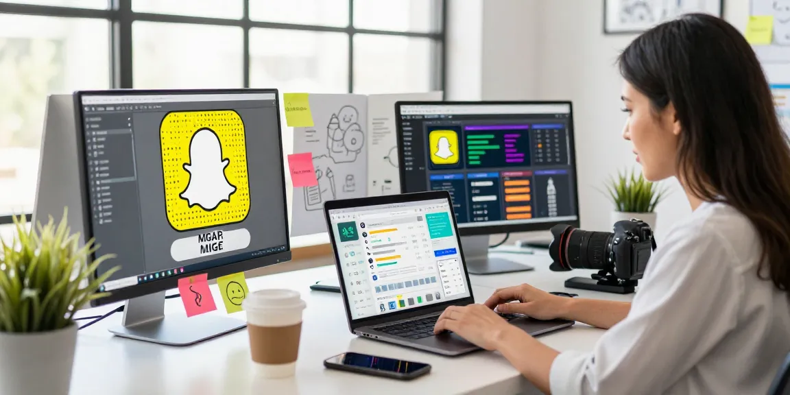 Creating engaging content with Snap Chat Mega insights in a vibrant workspace.