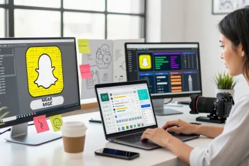 Creating engaging content with Snap Chat Mega insights in a vibrant workspace.